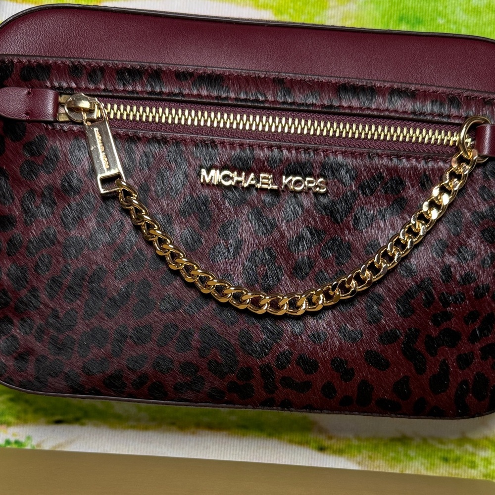 Michael Kors Dark Red / burgundy/ oxblood jet set Animal Print Crossbody Bag - Picture 5 of 16